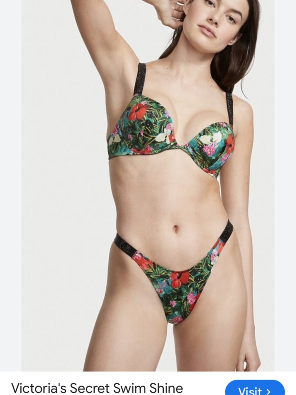 Victoria's Secret Swim Shine Strap Bombshell Push Up Bikini Top 38 DDD+ Bottom M